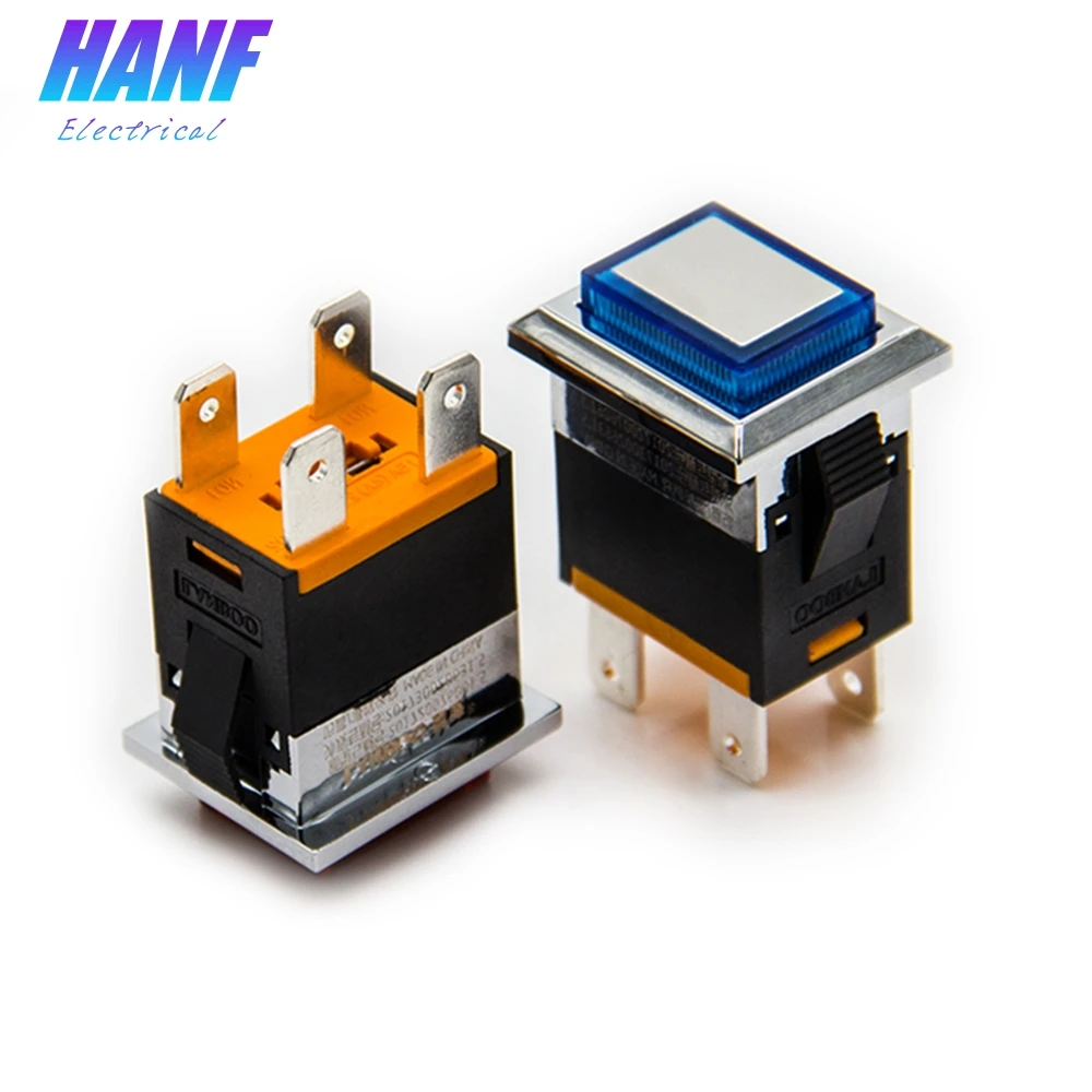 

1pcs 15A/220V 2NO Self-Lock Square Metal Push Button Switch with Light 2 pins Rocker Power