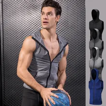 Мужские облегающие жилетки без рукавов спортивные тренировочные молнии с капюшоном быстросохнущие спортивные куртки для бега и велоспорта