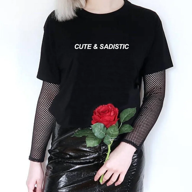 

PUDO-JBH Cute Sadistic Women Tumblr Grunge Funny Printed T-Shirt Hipsters Cute Graphic Tee Black