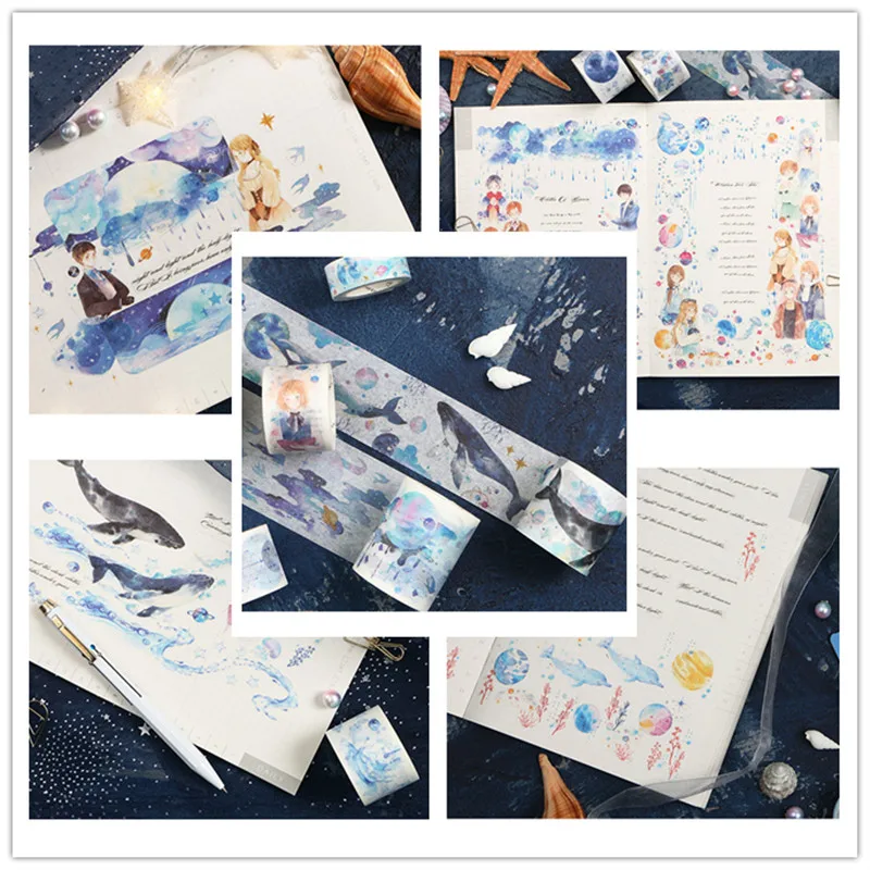 

Ocean Stars Whale paper Washi Masking Tape Fashion Alice and handsome man Decorative Arts Craft Wrapping Scrapbooking Gift