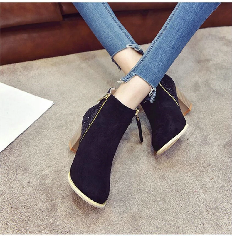 Women's Boots Casual Ankle Boot Lady High Heels Winter Snow Boots Women Genuine Leather Glitter Winter Shoes Women Big Size 43   (5)