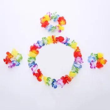 

6sets Hawaii Flower Garland Wreath Lei Headband Wristband Artificial flower Luau Wedding Summer Party Supplies