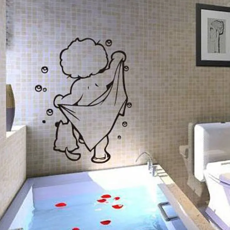 1pc Lovely Kid Taking A Bath Wall Sticker Bathroom Lovely Removable