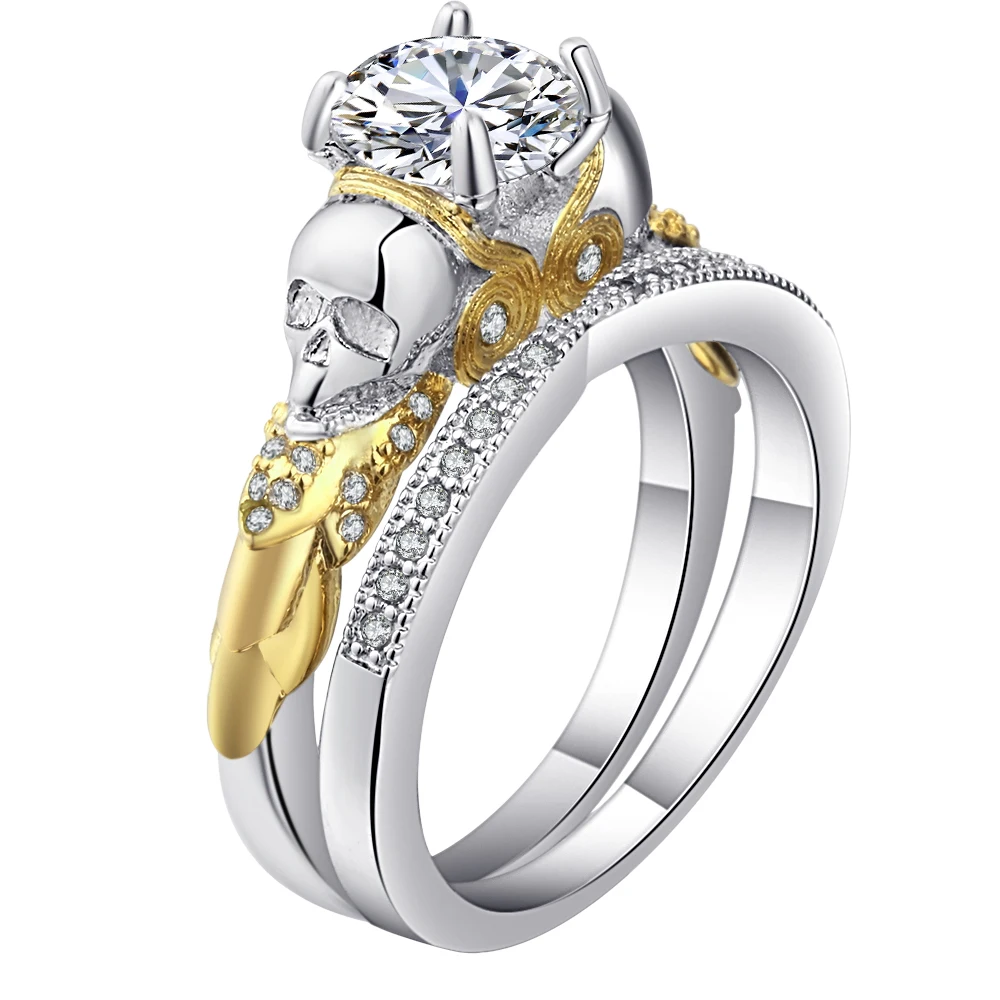 UFOORO Clear White CZ Skull Ring Set For Women Men Gold Filled Jewelry Vintage Skeleton Rings Sets His And Her | Украшения и