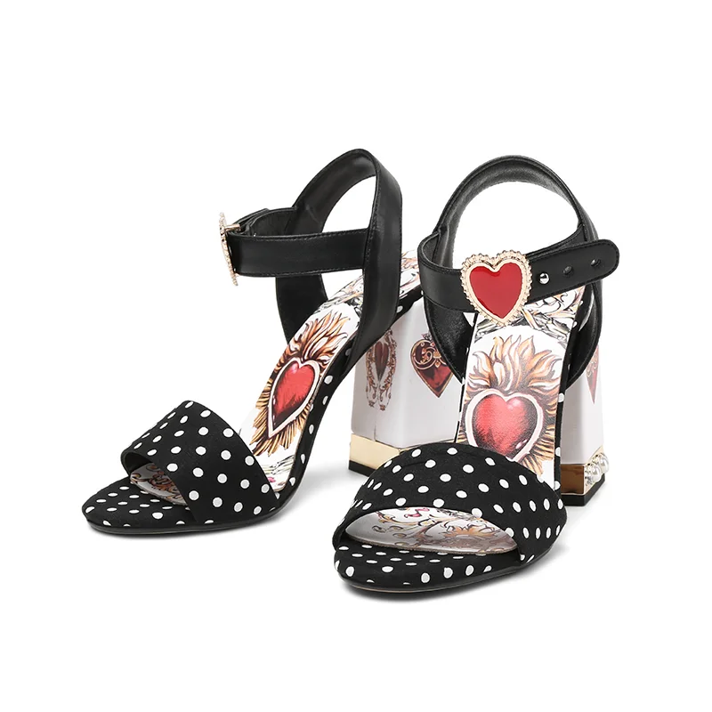 Isnom Nueva Zapatos Tacón Sandalias Perla Dulce Negro Corazón Moda Dot Mujeres De Verano Abierta Punta 2019 Polka Alto S7BSrvxqw