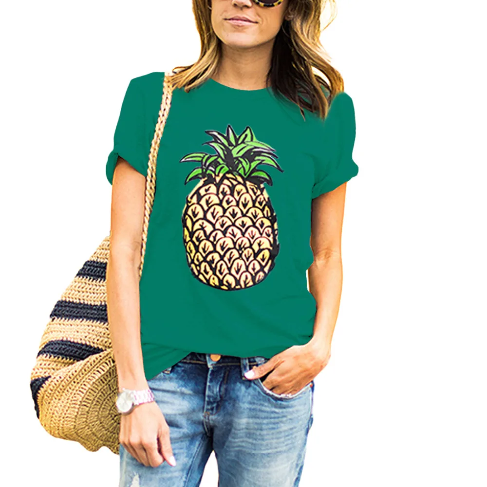 Новинка женская футболка летние топы с короткими рукавами и принтом ананаса