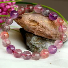 Натуральный мульти цвета смесь супер семь 7 отделка стрейч браслет с круглыми бусинами Мелодия камень 9,5 мм