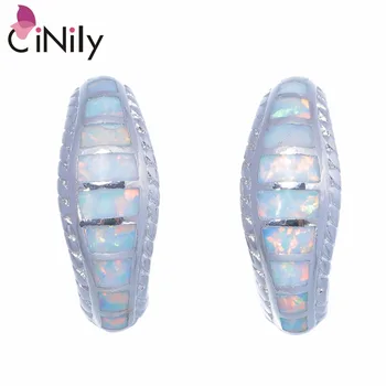 

CiNily Created White Blue Fire Opal Silver Plated Wholesale for Women Jewelry Wedding Engagement Stud Earrings 18mm OH4475-76