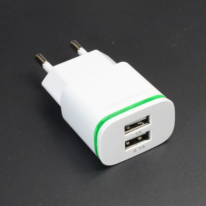 AIXXCO 5V 2A EU Plug LED Light 2 USB Adapter Mobile Phone Wall Charger Device Quick Charge QC 3.0 Mobile Charger Fast Charger airpods usb c