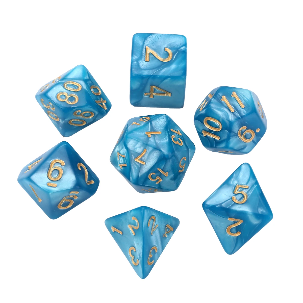Funny Dices 7pcs/set Blue Polyhedral Dice 16mm for Dungeons and Dragons Dice RPG Table Board Games Multi-side Dices