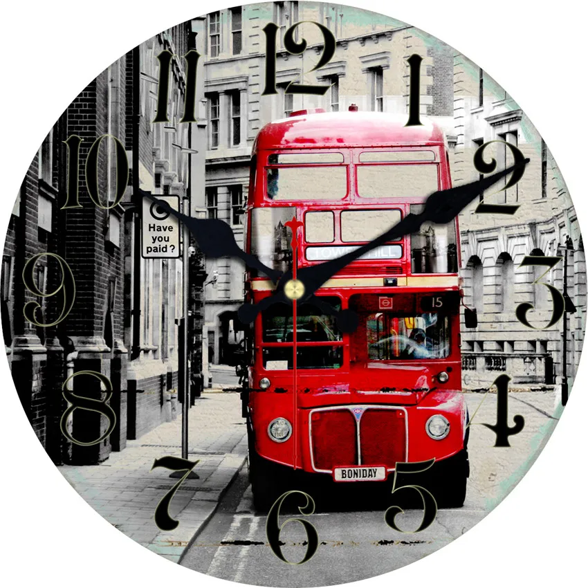 WONZOM город такси большой автомобильный автобус декоративные круглые Настенные часы настенное уркашение для гостинной Saat модные бесшумные винтажные часы настенный подарок