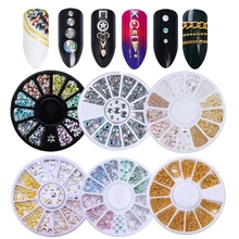 1 коробка, опаловые Стразы для ногтей, плоский низ, крестик, Подсолнух, снежинка, лист, цепочка, бусины, сделай сам, маникюр, дизайн ногтей, украшение в колесах