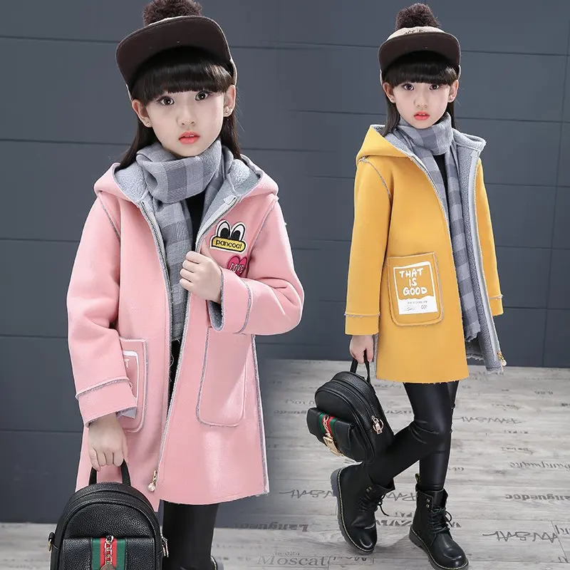 

New Clothing Girl Wool & Blends Autumn and Winter Jackets Girls Clothing Korean Version Kid Coats Plus Fluffy Long Coats