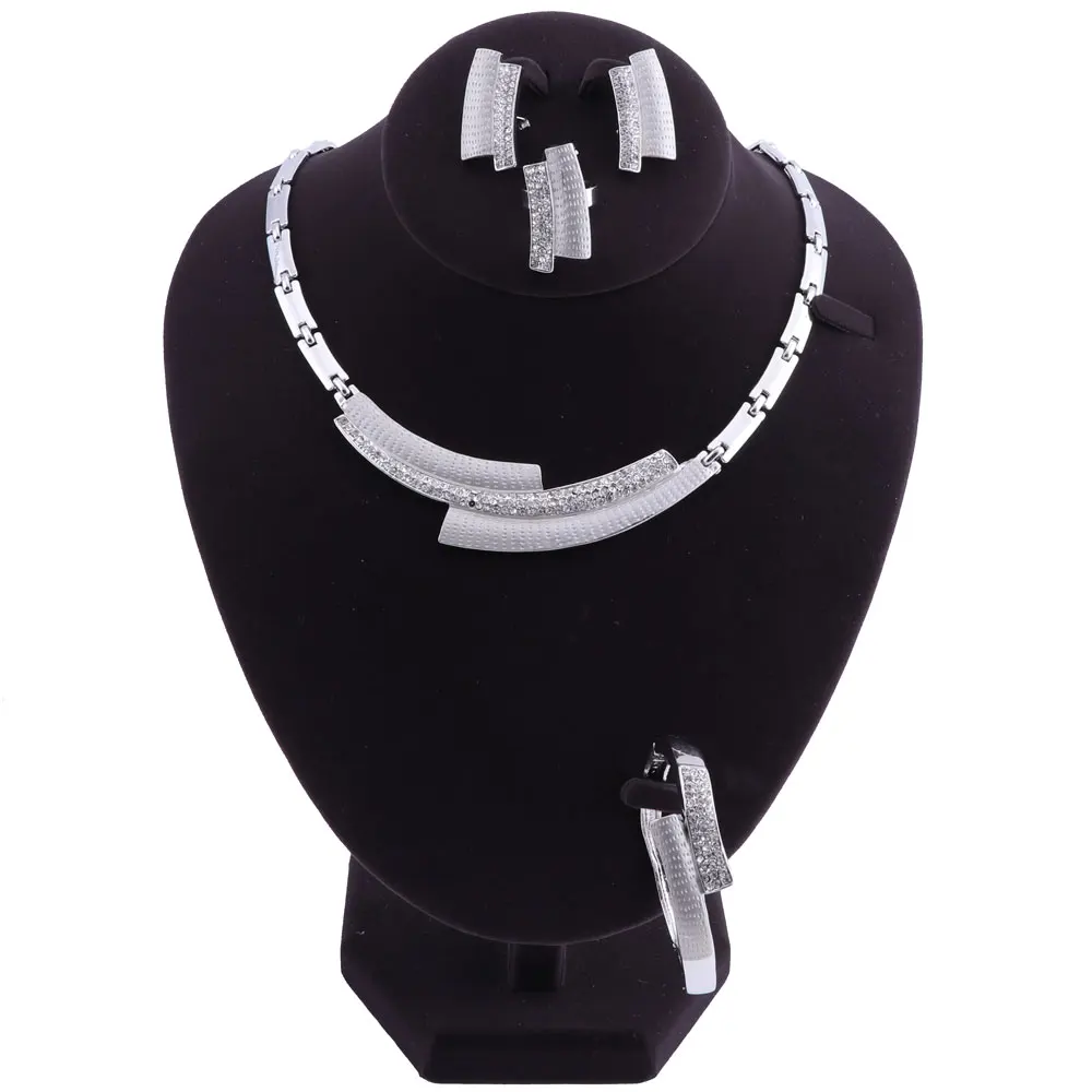 

Silver Jewelry Sets Nigerian Wedding African Beads Crystal Bridal Jewellery Set Rhinestone Ethiopian Jewelry parure
