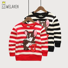 Welaken дети толстовка & толстовки для мальчиков девочек мультфильм маус pattern полосатый топы весна детская clothing cotton sweatshirt