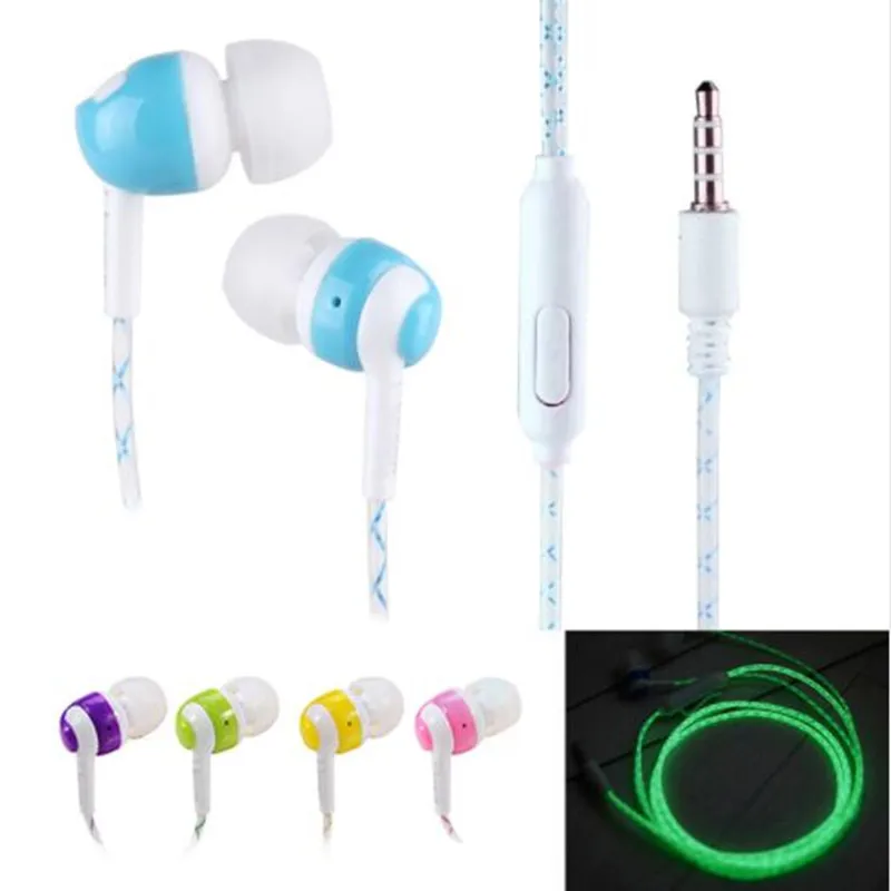 

New Glow In The Dark Luminous Earphones Night Light Glowing Headset In-Ear high quality Sports Earphones Stereo Sport heaphone
