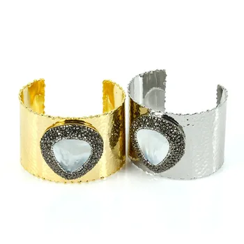 

Wholesale Price New Design Shell Pearl Gold Silver Bangle Women Bohemia Jewelry Best Gift Genius White Pearl Rhinestone Cuff