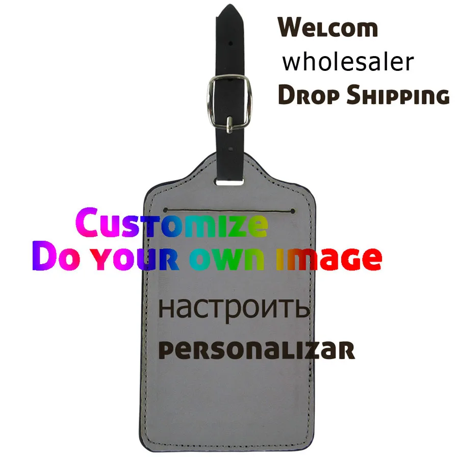 

ELVISWORD Customized Logo Pictures Photo Printing Pu Leather Luggage Tags Strip Exclusive Gift for Lover Couple Travel