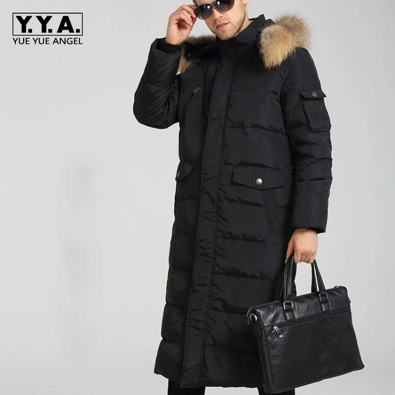 

Brand Luxury Mens Overcoats Fashion Solid Hooded Outerwear Mens Winter Thick Warm Down Jacket Casual Loose Fit Long Coats S-4XL