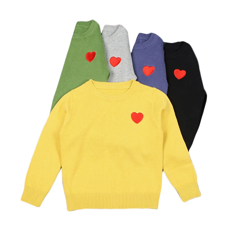 

Baby Boys Girls Pullovers Knitted Heart Embroidery Sweaters 2017 New Autumn Winter Kids Cotton Tops Yellow Gray 12M-6Y GW84