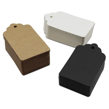 

500Pcs 5 Sizes Brown White Black Kraft Paper Rectangle Scalloped Tag Party Gifts Greeting Whishes Hanging Tag Price Label