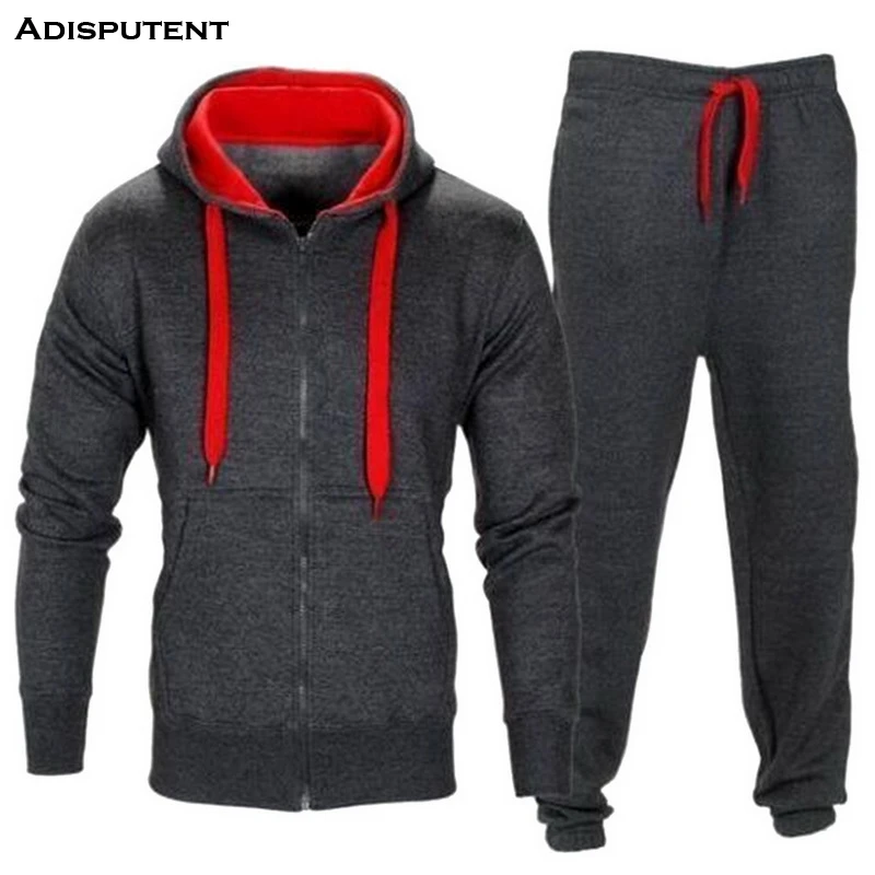 Adisputent Patchwork Autumn Winter Men Suits Men's Sportswear Tracksuit with Zipper Hoodie Two Pieces Set Drawstring chandal