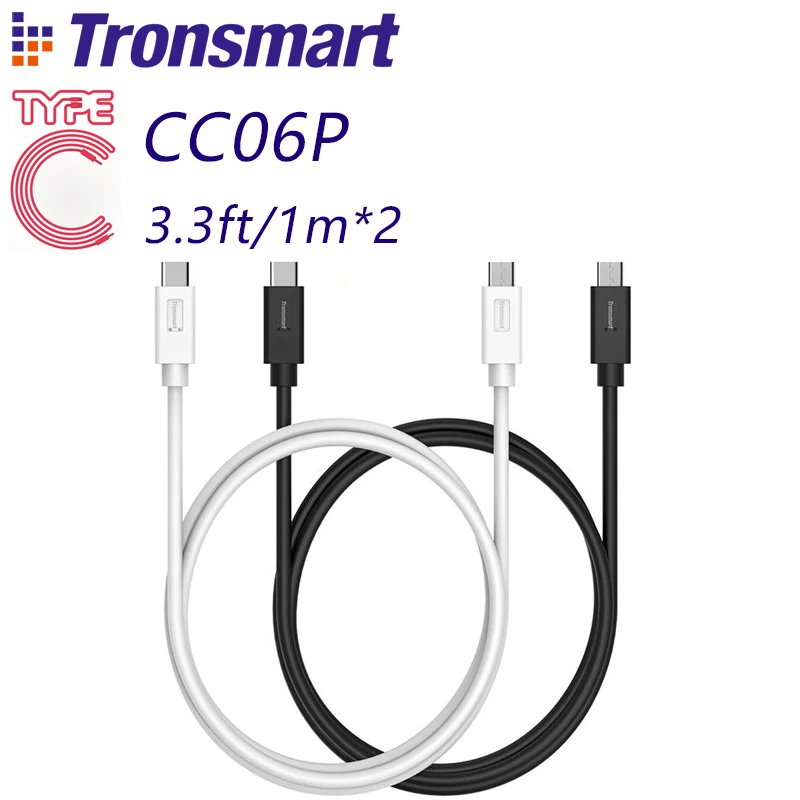 Tronsmart CC06P 2 шт usb type C штекер к usb type-C Мужской кабель 3,3 фута/1 м* 2 для Xiaomi Mi5 Mi5S Plus Meizu Pro 6 Nexus 6 P