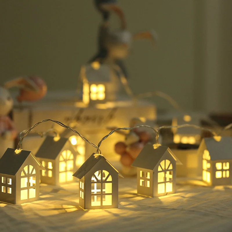 

LED Outdoor String Lights Wooden House Light String Garland Party Ourdoor Garden Patio Decorations