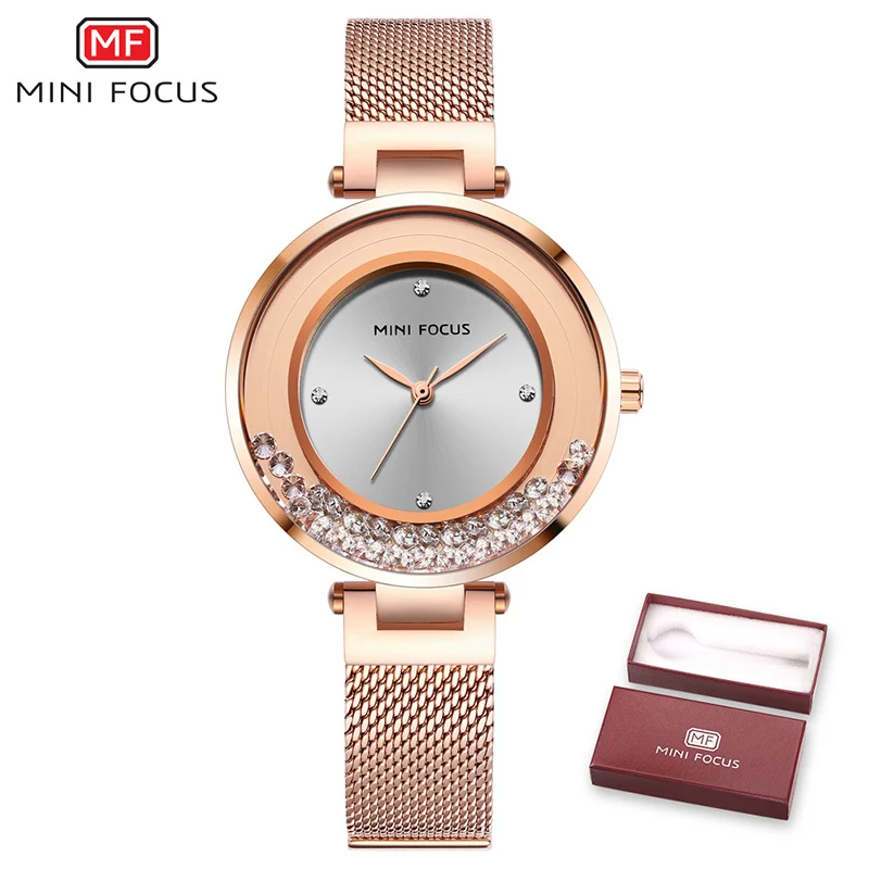 Мини фокус Новые Креативные женские часы Роскошные Rosegold кварцевые женские часы Relogio Feminino сетчатый ремешок наручные часы Reloj Mujer - Цвет: Розовый