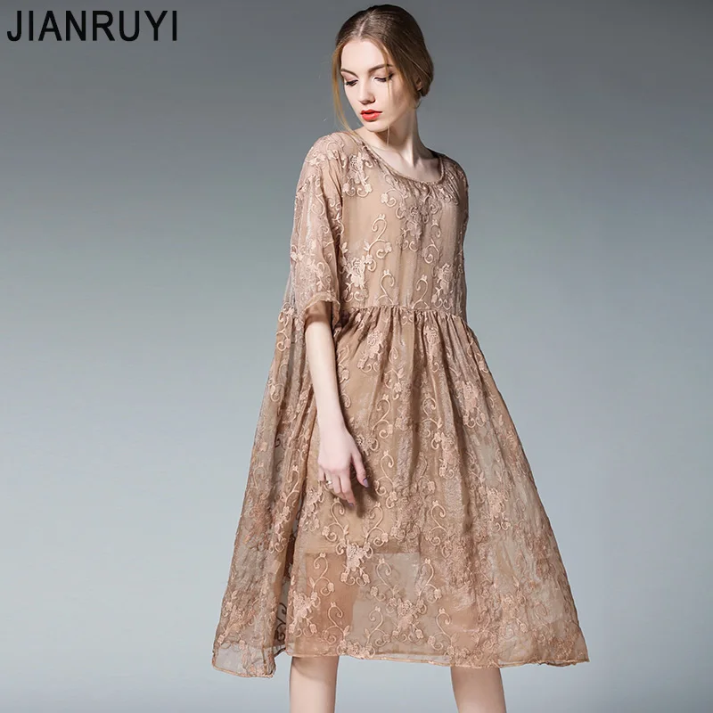 Женская одежда JAINRUYI Новинка лета 2018 свободное платье с вышивкой толстых мм