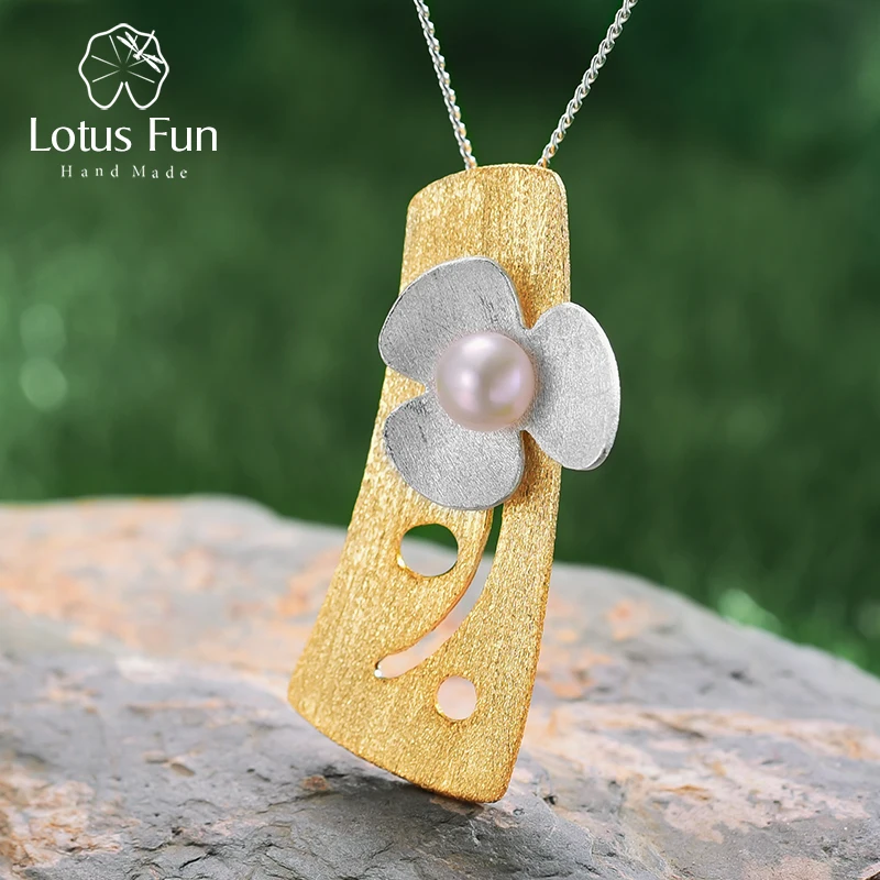 Женский кулон с цветком клевера Lotus Fun, изящный кулон без ожерелья из настоящего серебра 925 пробы с натуральным жемчугом, 18 К золото - изображение