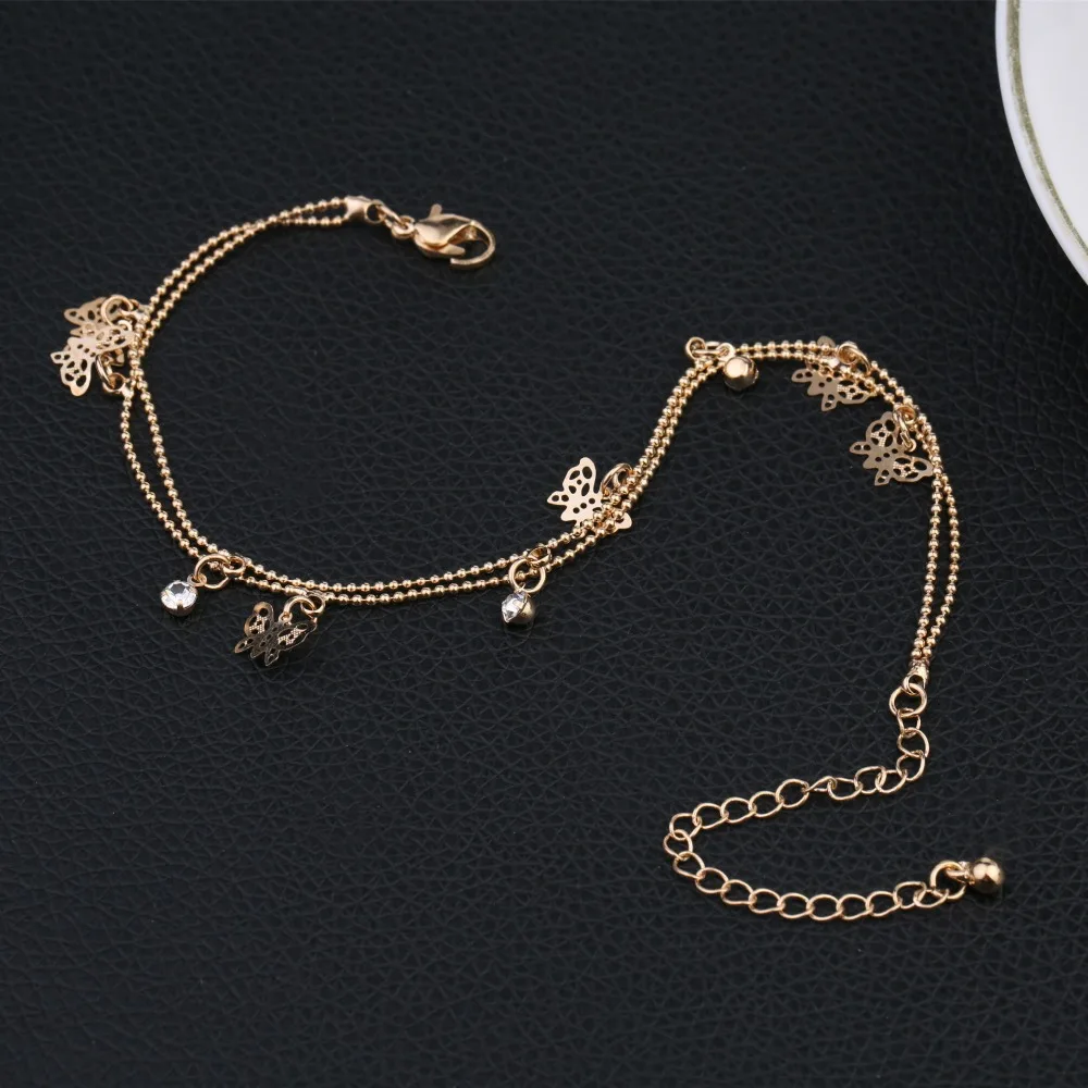 

New Accessories butterfly Double-layer anklet women fashion beach foot chain girl ankle bracelet on the leg jewelry