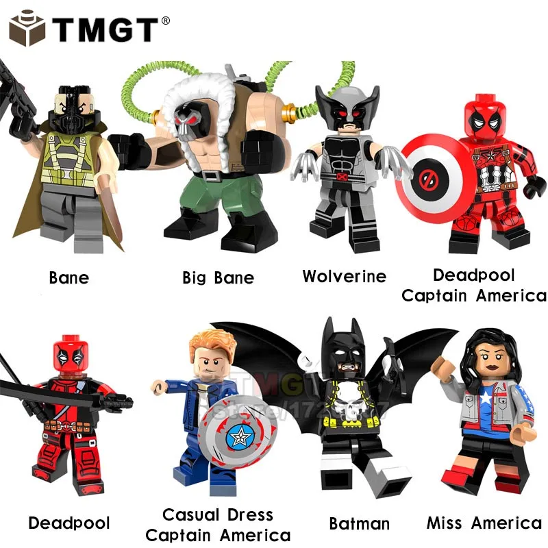 

Single Sale Super Heroes Bane Wolverine Deadpool Miss America Captain America Batman Building Blocks Bricks Toys