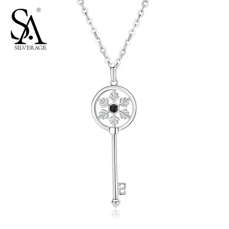 

SILVERAGE Real 925 Sterling Silver Snow Key Necklaces & Pedants Statement Jewelry Office Lady Fine Jewelry Gift Women Accessory