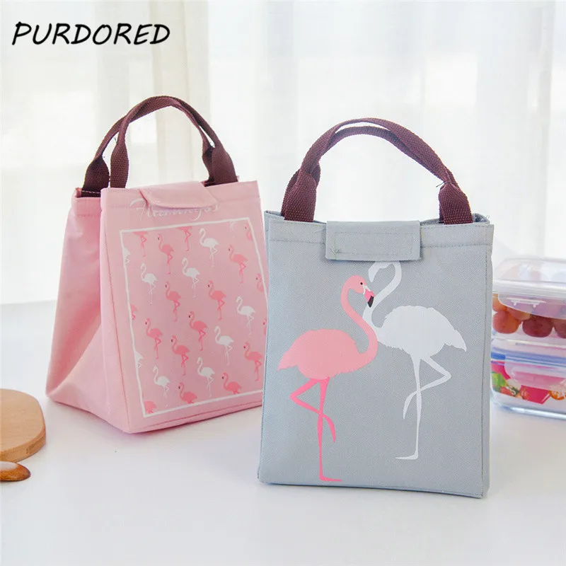 

PURDORED 1 Pc Waterproof Flamingo Lunch Bag Oxford Beach Picnic Food Bag for Women Kid Food Picnic Bolsa Termica Cooler Bag