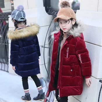 

2018 spring new winter girls cotton long coat blue wine red