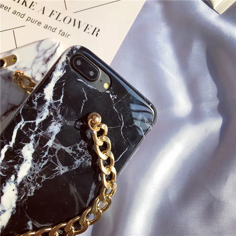 LUDI New Marble Case for iPhone X 8 7 7plus Pearl Gold Chain Wrest Strap Fundas for iPhone6plus 6 6s 8 plus Slim Cover for girl 3