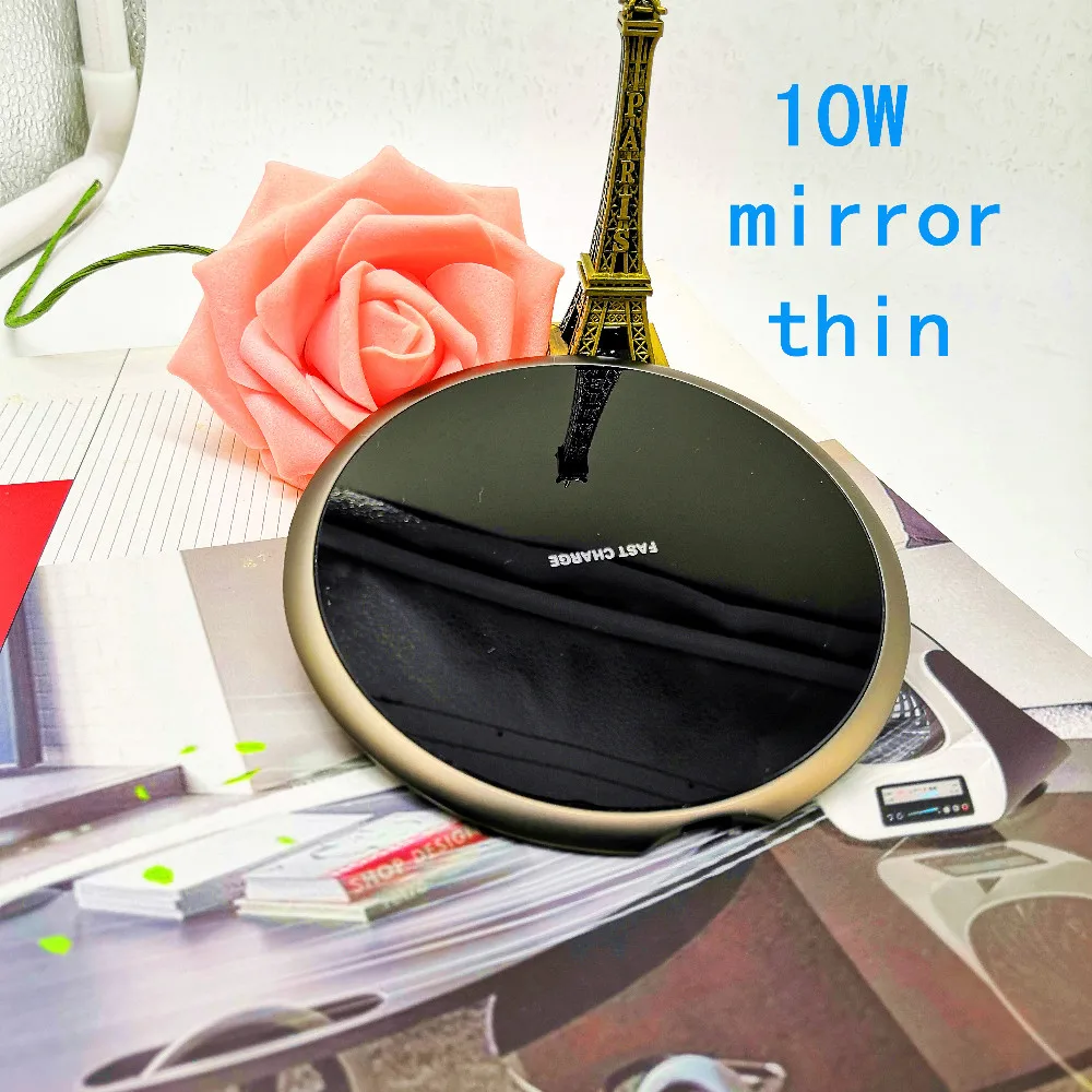 Unique Thin LED Flash QI Wireless Charger for iPhone XS Max XR X 8 10W Mirror Fast Wireless