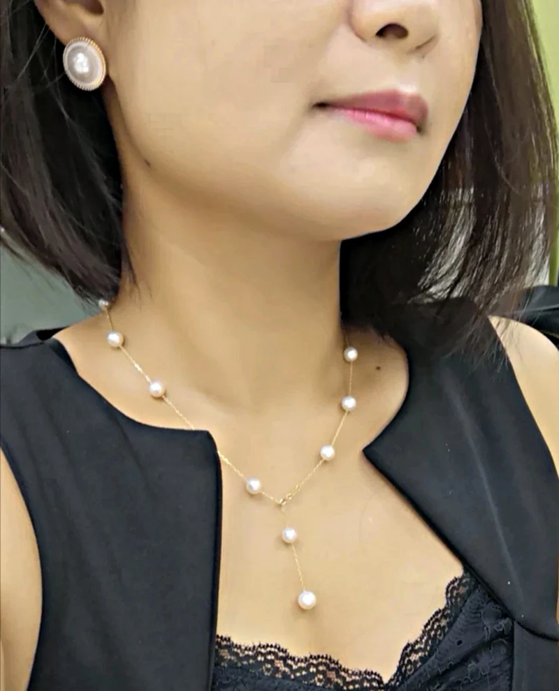 Multiple pearls chain Y necklace8-9mm 2 800 