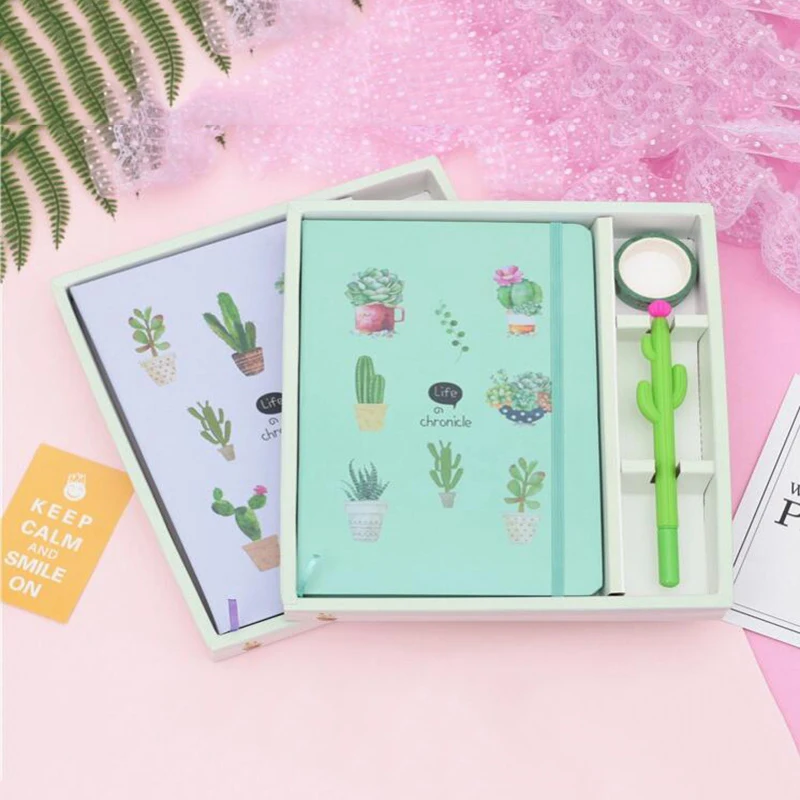 

Cactus Notebook Set For student Stationery Book With Pen Set Diary Day Planner Kawaii Bullet Journal Sketchbook School Supplies