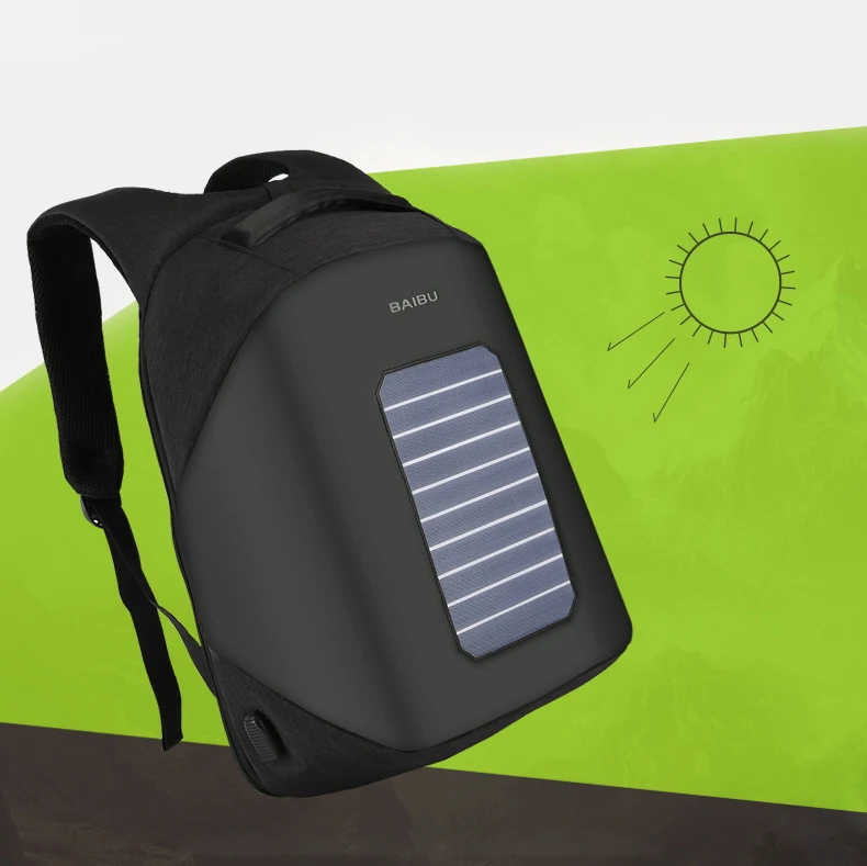Рюкзак с солнечной батареей и защитой от краж, сумка для бутылки с солнечной панелью, мужской и женский рюкзак для ноутбука с диагональю 15 дюймов