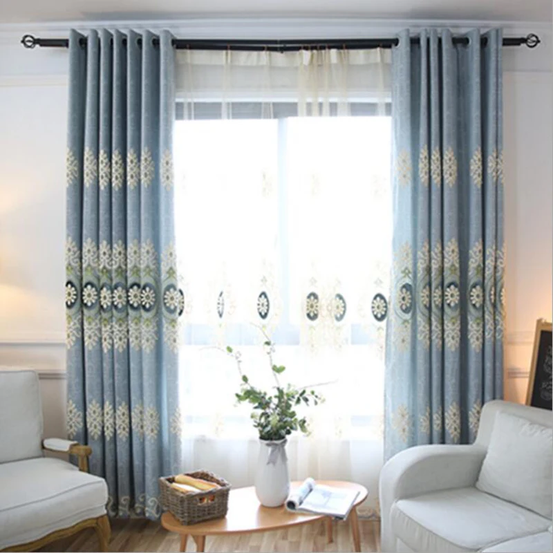 Europea Jacquard bordado Cortinas Chenille terciopelo Voile Villa boda Hotel dormitorio salón Cortinas JS04C