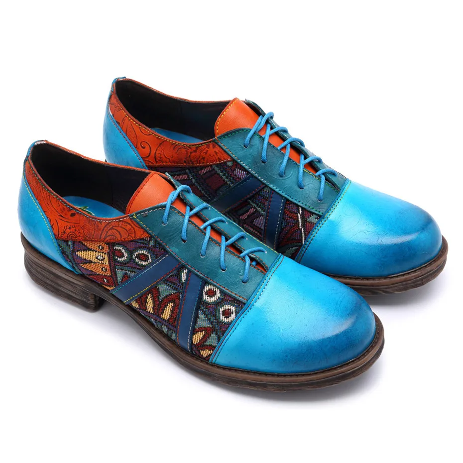 Big Size Bohemian Women Flats Shoes Genuine Leather Lace-up Oxford Vintage Casual Sneakers New Summer Spring Brogue Ladies Shoes (2)