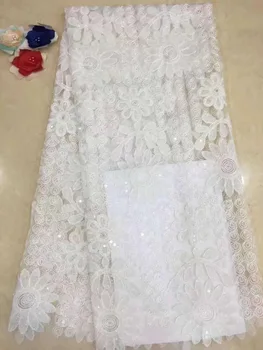 

White African Lace Fabric High Quality Lace Embroidery French Mesh With Beads Nigerian Lace Fabrics Material D178