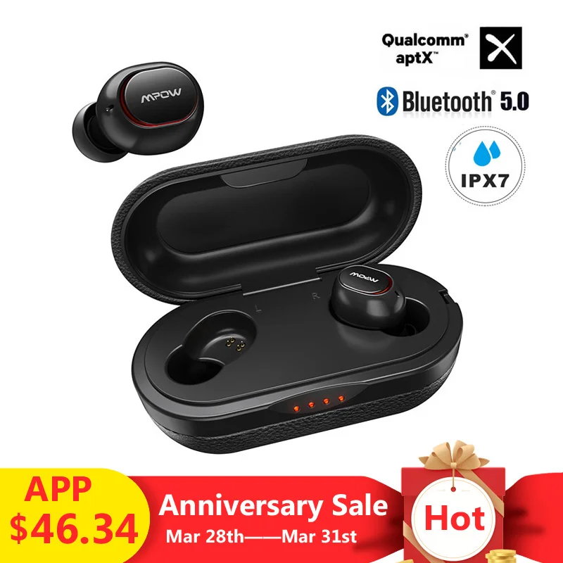 Mpow Updated ipx7 Waterproof T5 TWS Earphones Wireless Earbuds Bluetooth 5.0 Support Aptx 36h Playing Time For iPhone Samsung
