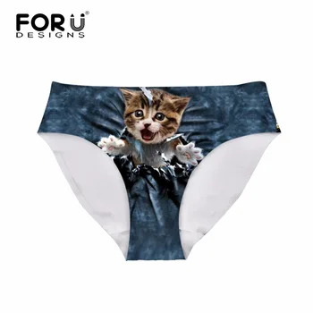 

FORUDESIGNS Sexy Animal Printed Panties Women Lingerie Seamless Underwear Novelty 3D Cat Panty for Ladies Comfortable Calcinahas