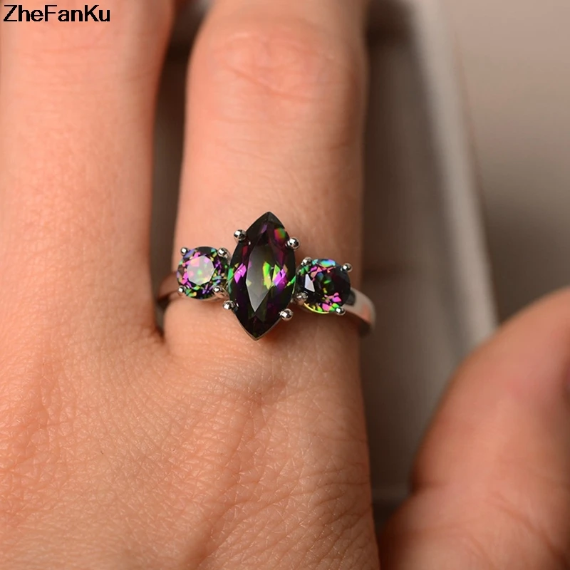 

Fashion Female Rainbow Rings With Stones Cubic Zircon Ring Vintage Engagement Wedding Rings For Women Jewelry