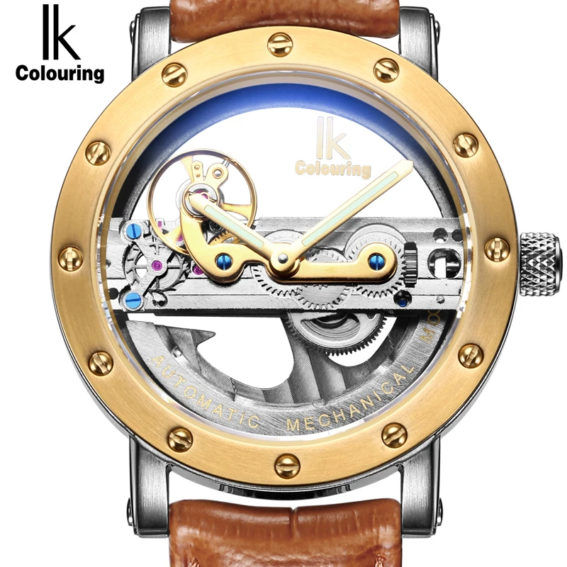 الفاخرة العلامة التجارية IK التلوين الذهب الجوف التلقائي ساعات آلية الرجال الجلود حزام عارضة خمر الهيكل العظمي ووتش ساعة relogio الفاخرة العلامة التجارية IK التلوين الذهب الجوف التلقائي ساعات آلية الرجال الجلود حزام عارضة خمر الهيكل العظمي ووتش ساعة relogio