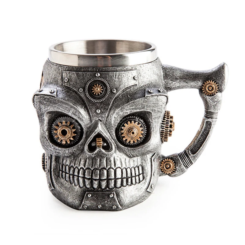 

Yuewo Trade Explosion Models of the Original Single Resin Stainless Steel Skull Cup Mechanical Gear Skull Beer KTV Beer