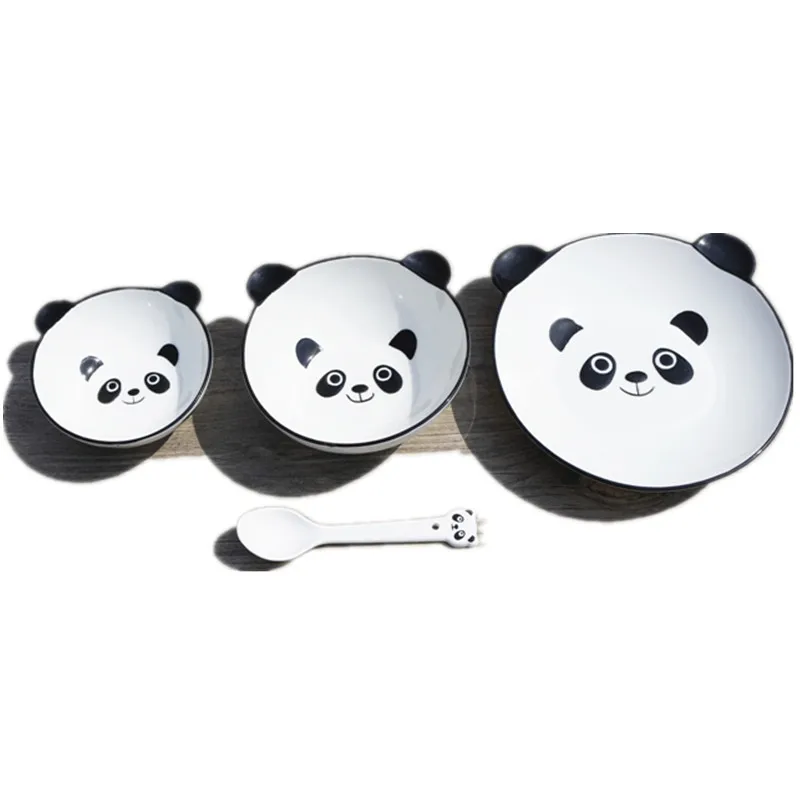

[ 1 Plate + 2 Bowl + 1 Spon] 2017 Hot Sale Lovely Chinese Ceramic Cartoon Panda Dinnerware set Gift two person use